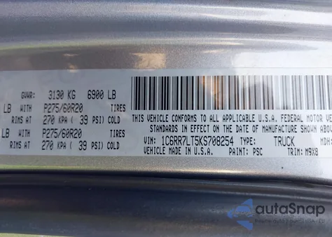 2019 Ram 1500 Classic Big Horn 4X4 5'7 Box from USA, damaged, VIN 1C6RR7LT5KS708254